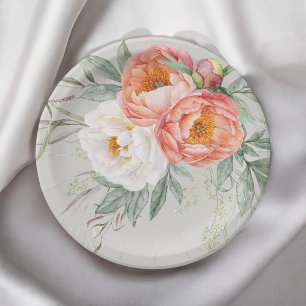 Assiettes En Carton Elégante aquarelle florale pivoines