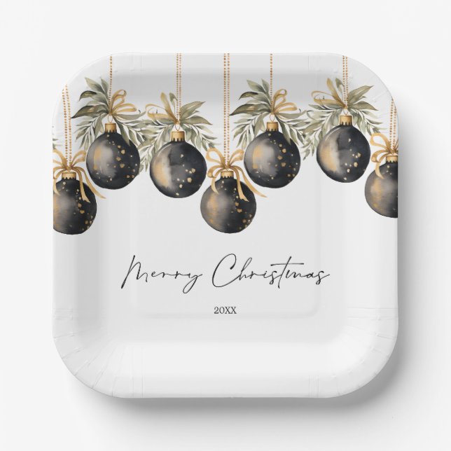 Assiettes En Carton Elégante aquarelle Noël Baubles Fête de Noël (Recto)