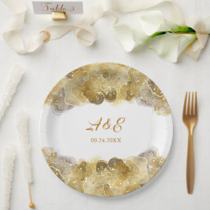 Assiettes En Carton Elégante Aquarelle Or Plaques Mariage papier