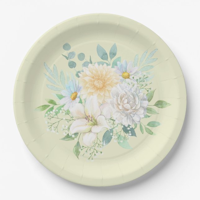 Assiettes En Carton Elégante Aquarelle Pastel Floral Garden Flowers (Devant)