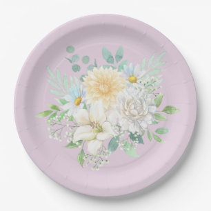 Assiettes En Carton Elégante Aquarelle Pastel Floral Garden Flowers