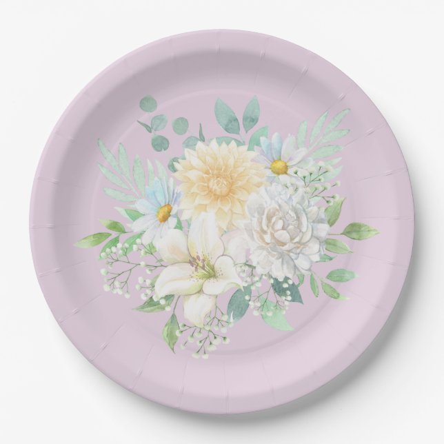 Assiettes En Carton Elégante Aquarelle Pastel Floral Garden Flowers (Devant)