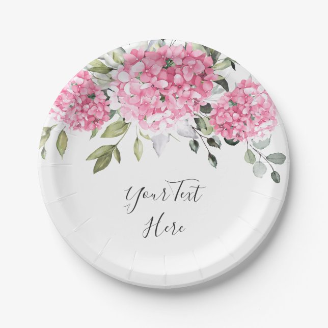 Assiettes En Carton Elégante Aquarelle rose-bleu Hydrangea Eucalyptus (Devant)