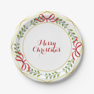 Assiettes En Carton Elégante aquarelle Vacances verdure Noël