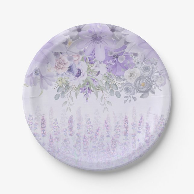 Assiettes En Carton Elégante aquarelle violet couleur lavande (Devant)