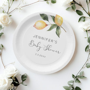 Assiettes En Carton Élégante baby shower aquarelle citron