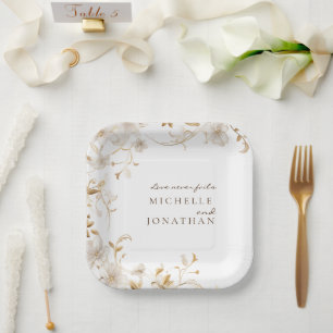 Assiettes En Carton Élégante Bible Florale Blanche Verse Mariage moder