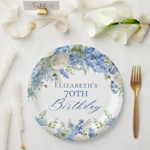 Assiettes En Carton Elégante Blue Hydrangea Jardin Rose fête d'anniver