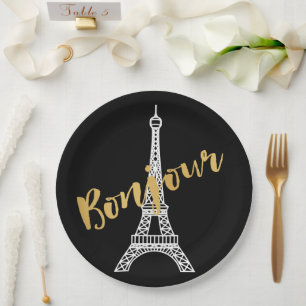 Assiettes En Carton Elégante Bonjour Tour Eiffel
