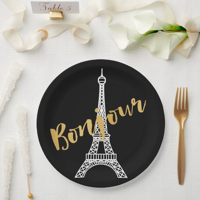 Assiettes En Carton Elégante Bonjour Tour Eiffel (Mariage)