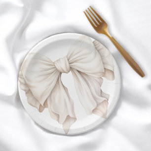 Assiettes En Carton Élégante Bow blanche ivoire féminine