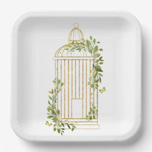 Assiettes En Carton Elégante cage aux oiseaux d'or avec plaque de papi