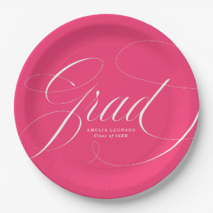 Assiettes En Carton Élégante calligraphie Grad Pink Hot Graduation