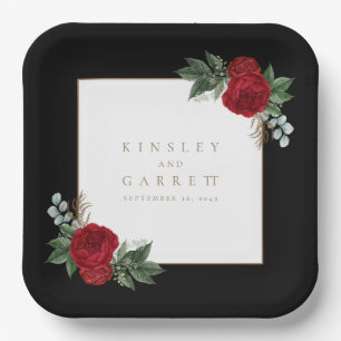 Assiettes En Carton Élégante calligraphie or noir & blanc Mariage