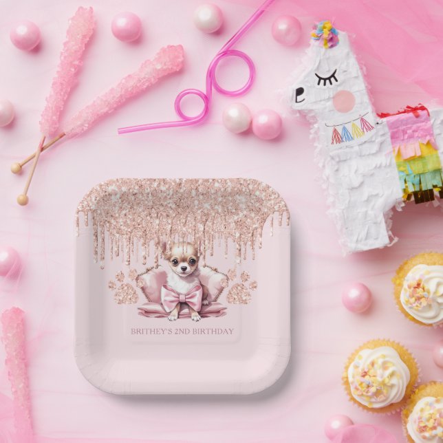 Assiettes En Carton Elégante Chihuahua avec Parties scintillant fête d (Fête)
