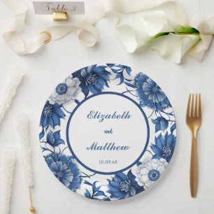 Assiettes En Carton Elégante Chinoiserie bleu et blanc Mariage antique