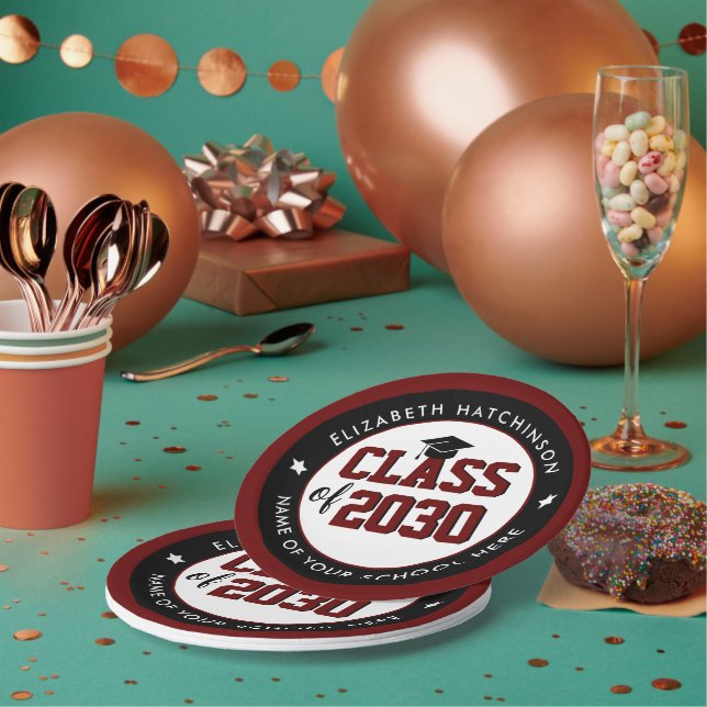 Assiettes En Carton Élégante classe rouge bordeaux de 2023 Graduation (Multi)