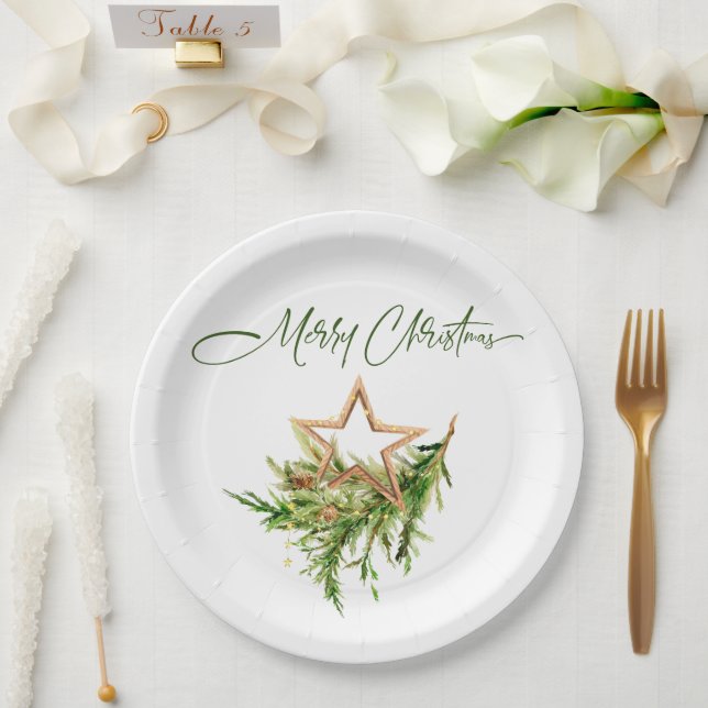 Assiettes En Carton Élégante composition de Noël bohème joyeux (Mariage)