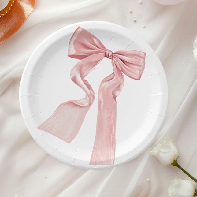 Assiettes En Carton Élégante Coquette Bow rose Plaques de papier (Créateur téléchargé)