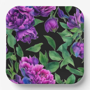 Assiettes En Carton Élégante couleur magenta violet fleurs