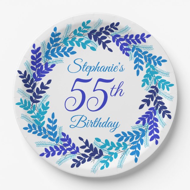 Assiettes En Carton Élégante couronne bleue 55e anniversaire (Devant)