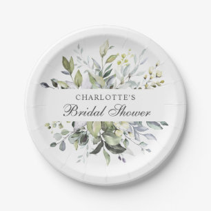 Assiettes En Carton Élégante douche de mariée à l'aquarelle eucalyptus