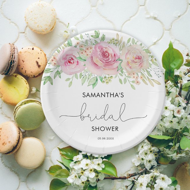 Assiettes En Carton Elégante douche de mariée rose (Créateur téléchargé)