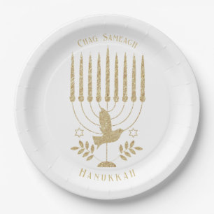 Assiettes En Carton Elégante Dove Flying Dove Menorah Hanoukka