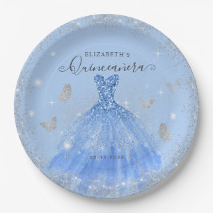Assiettes En Carton Elégante Dusty Blue Grey Parties scintillant Gown 