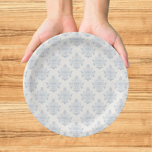 Assiettes En Carton Élégante Fête de Mariage en Bleu Damassé