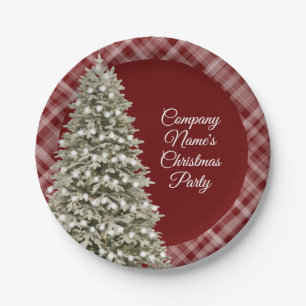 Assiettes En Carton Élégante fête de Noël Arbre rouge foncé