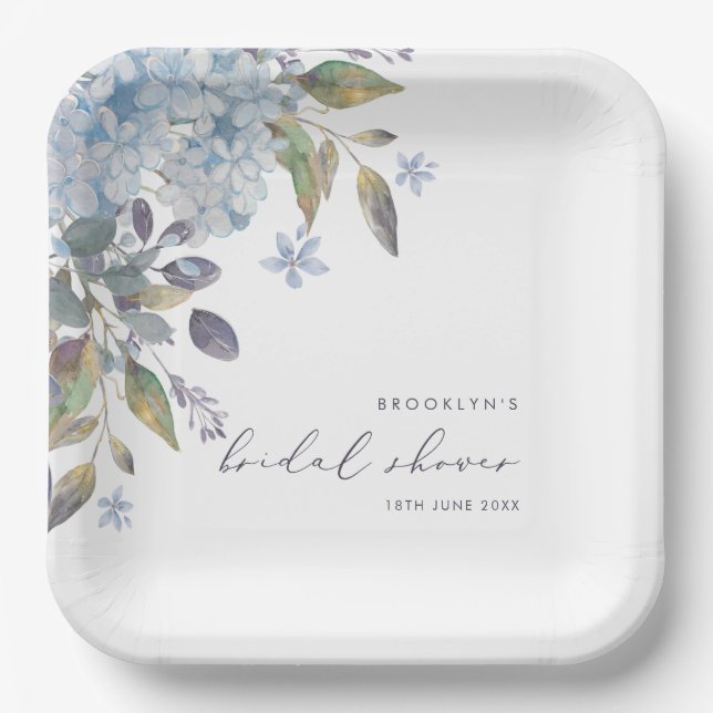 Assiettes En Carton Elégante Fête des mariées Blue Hydrangeas (Recto)