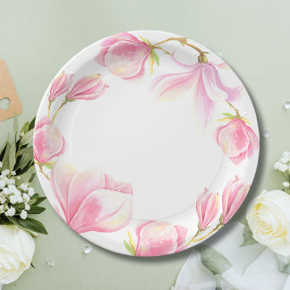 Assiettes En Carton Elégante Fête des mariées couleur rose Magnolia