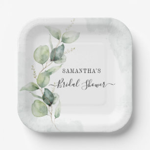 Assiettes En Carton Elégante Fête des mariées d'aquarelle Eucalyptus