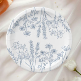 Assiettes En Carton Élégante Fête des mariées de Fleur sauvage bleu pé