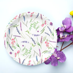 Assiettes En Carton Élégante Fête des mariées de lavande Fleur sauvage