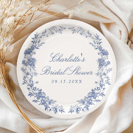 Assiettes En Carton Elégante Fête des mariées Florale Bleue