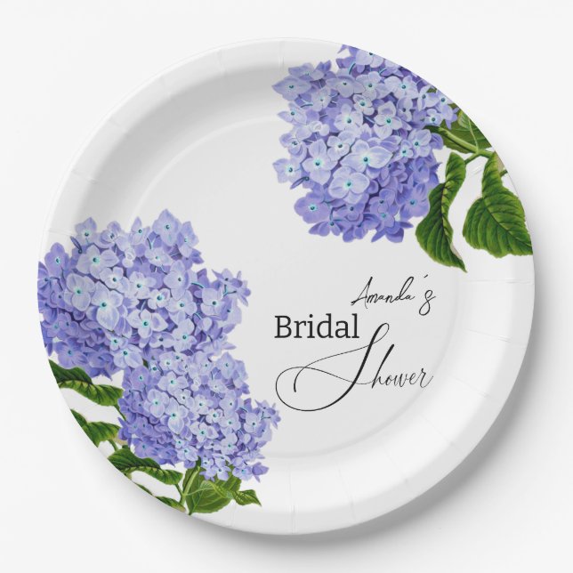 Assiettes En Carton Elégante Fête des mariées Florale Blue Hydrangea (Devant)