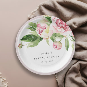 Assiettes En Carton Élégante Fête des mariées florale de pivoine rose 