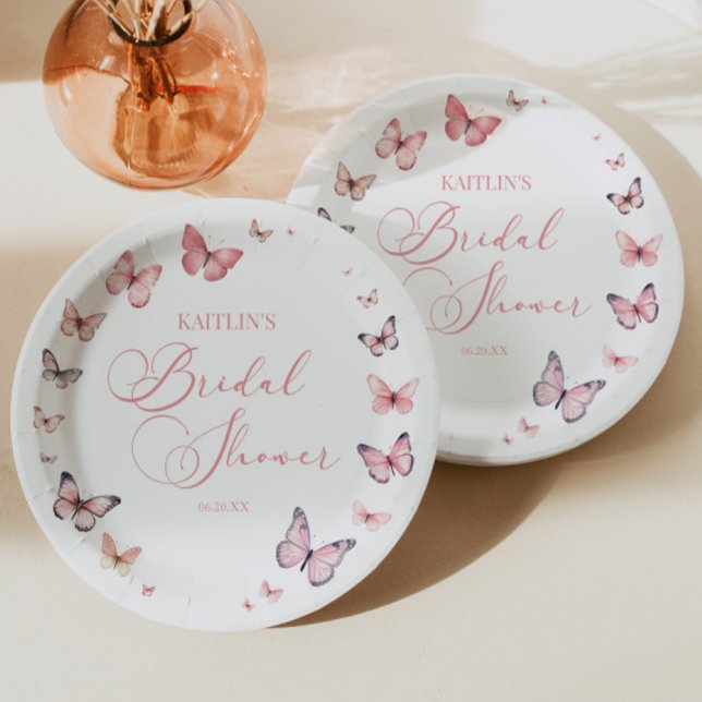 Assiettes En Carton Élégante Fête des mariées papillon rose doux (Créateur téléchargé)