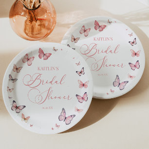 Assiettes En Carton Élégante Fête des mariées papillon rose doux