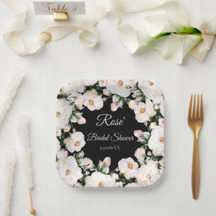 Assiettes En Carton Elégante Fête des mariées Rose blanche noire