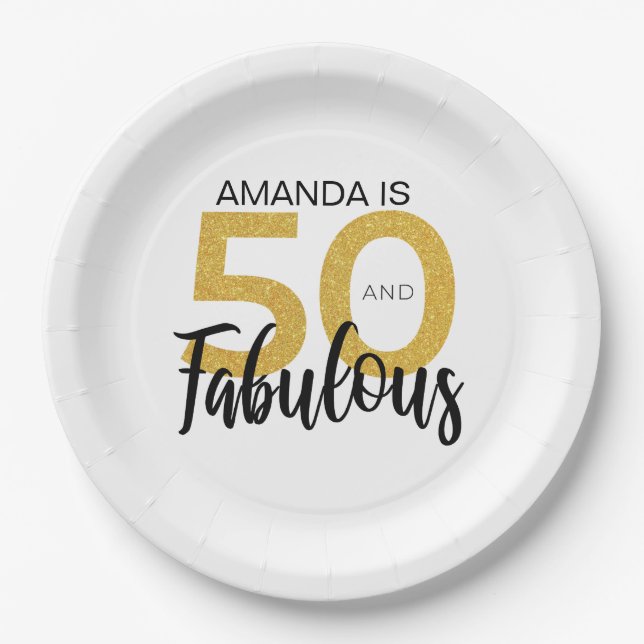 Assiettes En Carton Élégante fête du 50e anniversaire (Devant)