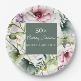 Assiettes En Carton Élégante fête florale personnalisée 50e anniversai