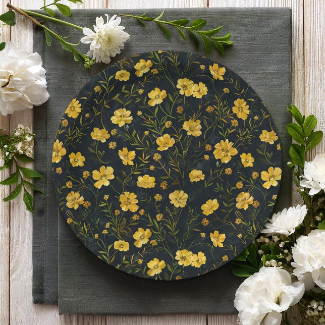 Assiettes En Carton Élégante Fête Motif de la coupe-beurre jaune (Créateur téléchargé)
