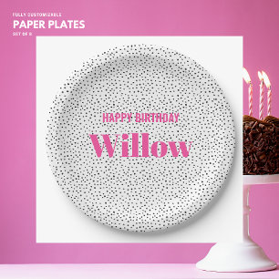 Assiettes En Carton Élégante Fille Gras Rose Polka Point Joyeux Annive