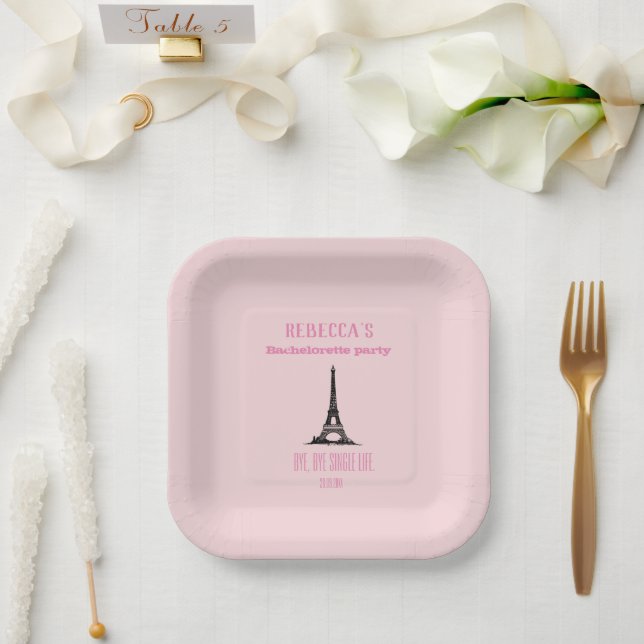 Assiettes En Carton Elégante Fille Rose Paris Bachelorette  (Mariage)