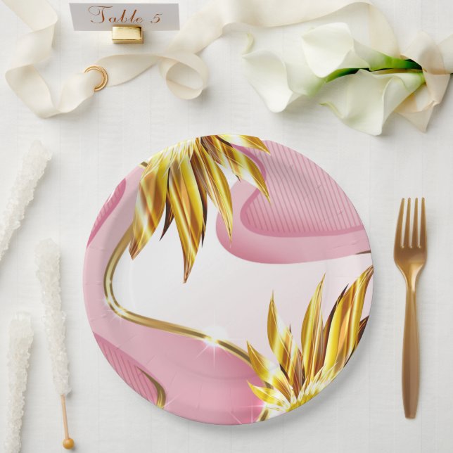 Assiettes En Carton Élégante flamme d'or Rose (Mariage)