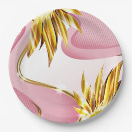 Assiettes En Carton Élégante flamme d'or Rose