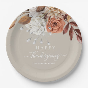 Assiettes En Carton Élégante Fleur de Thanksgiving d'automne Taupe